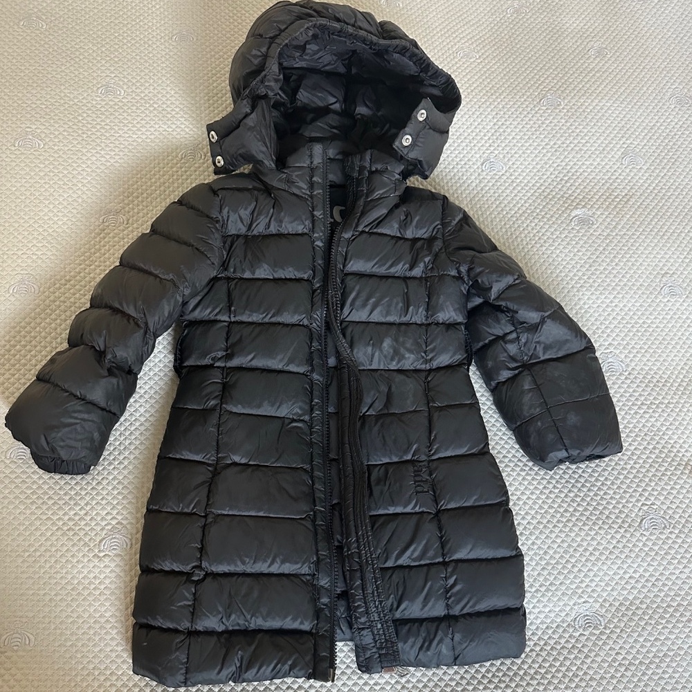 ADD Down Kids Girls Black Hooded Down Puffer Coat with Elastic Belt Size 2Y